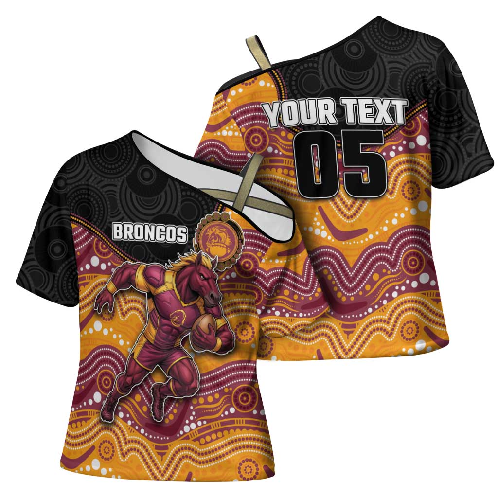 Custom Broncos Cross Shoulder Shirt Horse Mascot With Aboriginal Indigenous
