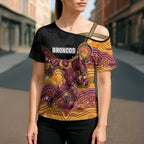 Custom Broncos Cross Shoulder Shirt Horse Mascot With Aboriginal Indigenous