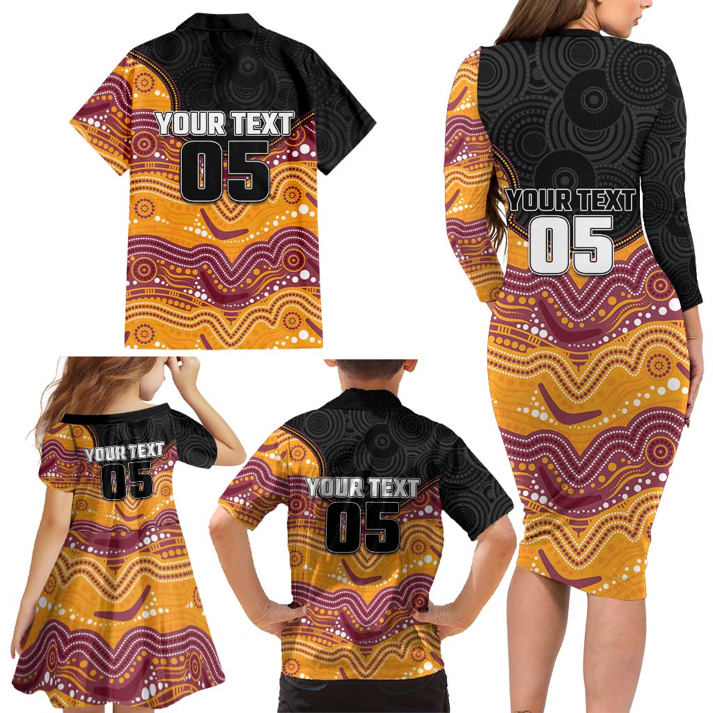 Custom Broncos Family Matching Long Sleeve Bodycon Dress and Hawaiian Shirt Horse Mascot With Aboriginal Indigenous