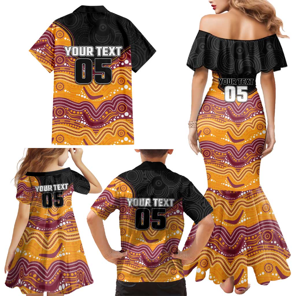 Custom Broncos Family Matching Mermaid Dress and Hawaiian Shirt Horse Mascot With Aboriginal Indigenous