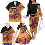 Custom Broncos Family Matching Off The Shoulder Long Sleeve Dress and Hawaiian Shirt Horse Mascot With Aboriginal Indigenous