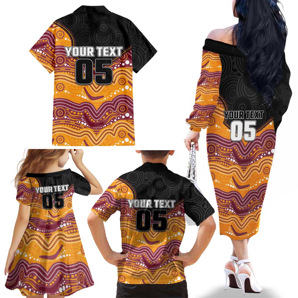 Custom Broncos Family Matching Off The Shoulder Long Sleeve Dress and Hawaiian Shirt Horse Mascot With Aboriginal Indigenous