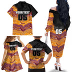 Custom Broncos Family Matching Off The Shoulder Long Sleeve Dress and Hawaiian Shirt Horse Mascot With Aboriginal Indigenous