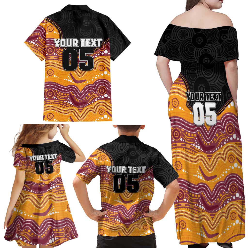 Custom Broncos Family Matching Off Shoulder Maxi Dress and Hawaiian Shirt Horse Mascot With Aboriginal Indigenous