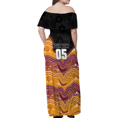 Custom Broncos Family Matching Off Shoulder Maxi Dress and Hawaiian Shirt Horse Mascot With Aboriginal Indigenous