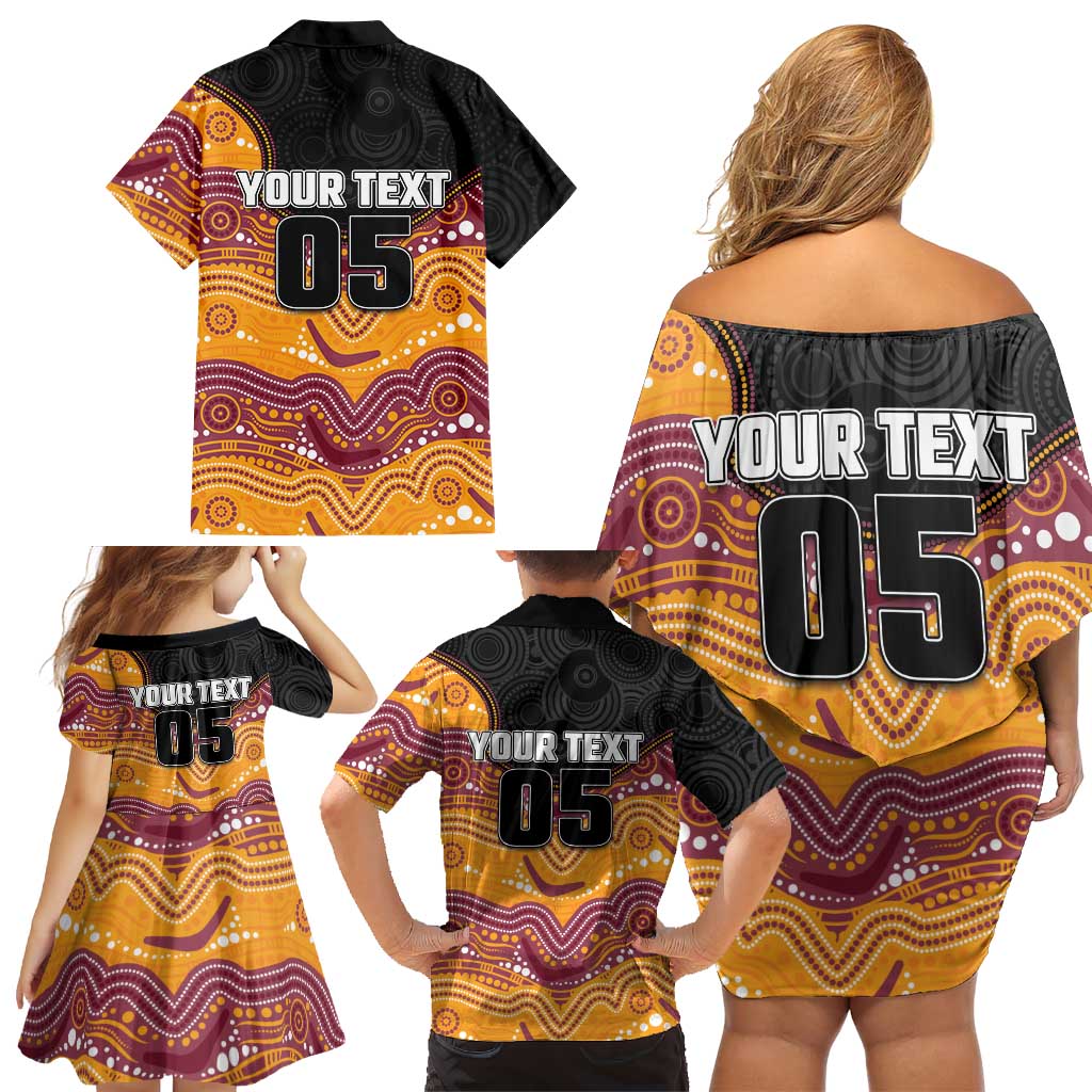 Custom Broncos Family Matching Off Shoulder Short Dress and Hawaiian Shirt Horse Mascot With Aboriginal Indigenous