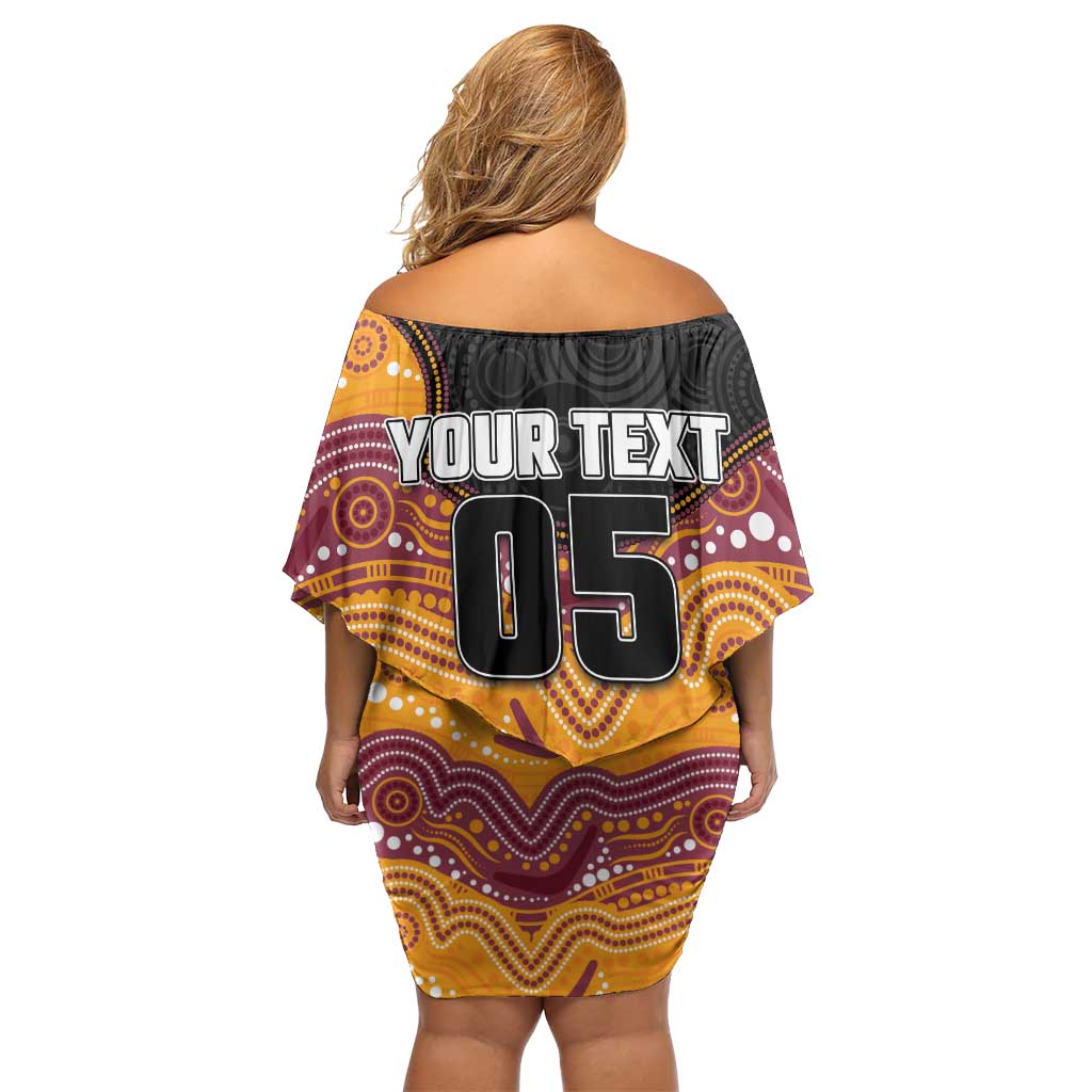Custom Broncos Family Matching Off Shoulder Short Dress and Hawaiian Shirt Horse Mascot With Aboriginal Indigenous