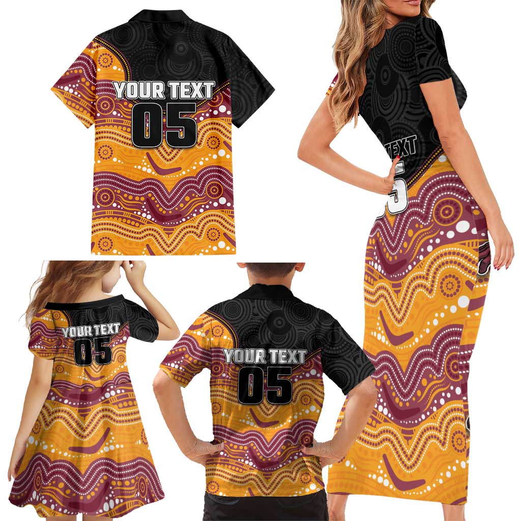 Custom Broncos Family Matching Short Sleeve Bodycon Dress and Hawaiian Shirt Horse Mascot With Aboriginal Indigenous