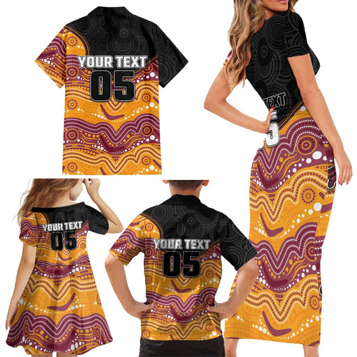 Custom Broncos Family Matching Short Sleeve Bodycon Dress and Hawaiian Shirt Horse Mascot With Aboriginal Indigenous