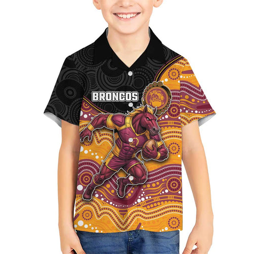 Custom Broncos Family Matching Short Sleeve Bodycon Dress and Hawaiian Shirt Horse Mascot With Aboriginal Indigenous