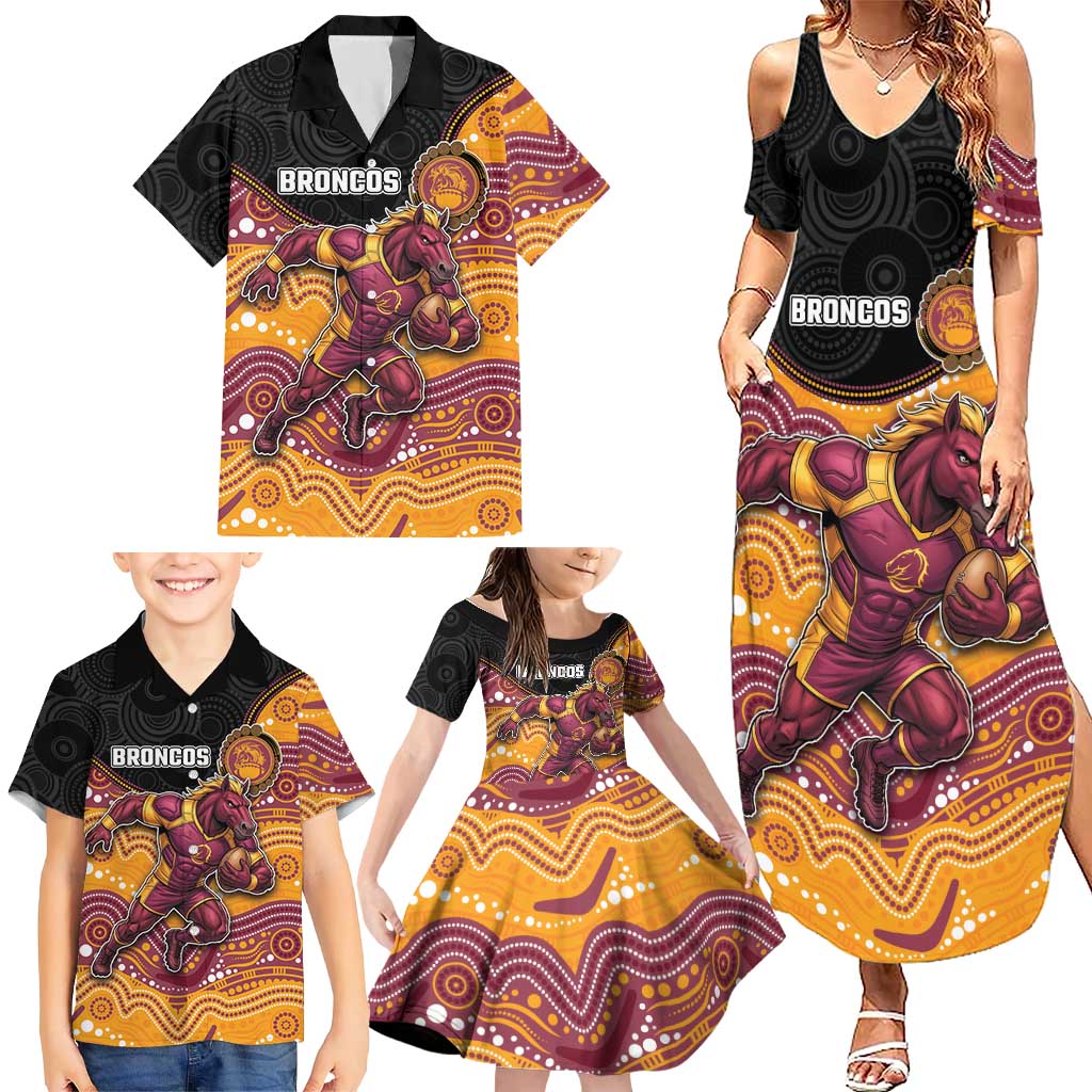 Custom Broncos Family Matching Summer Maxi Dress and Hawaiian Shirt Horse Mascot With Aboriginal Indigenous