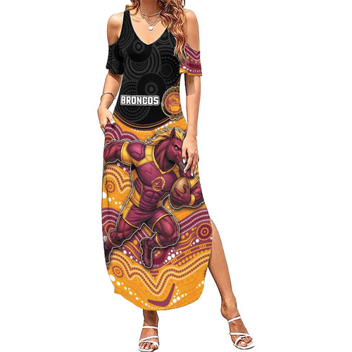 Custom Broncos Family Matching Summer Maxi Dress and Hawaiian Shirt Horse Mascot With Aboriginal Indigenous