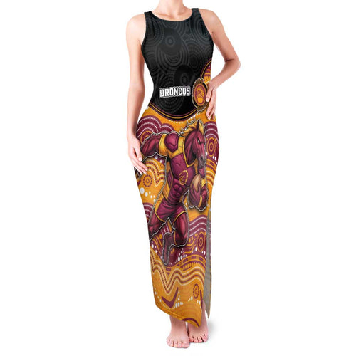 Custom Broncos Family Matching Tank Maxi Dress and Hawaiian Shirt Horse Mascot With Aboriginal Indigenous