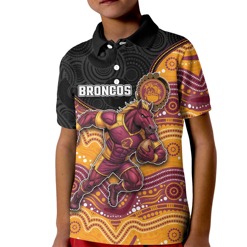 Custom Broncos Kid Polo Shirt Horse Mascot With Aboriginal Indigenous