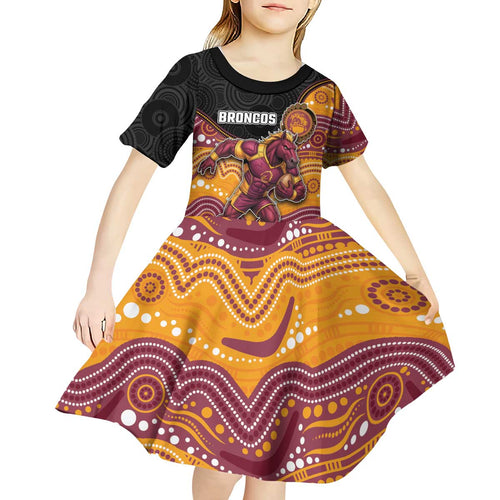 Custom Broncos Kid Short Sleeve Dress Horse Mascot With Aboriginal Indigenous