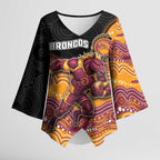 Custom Broncos Kimono Sleeve Blouse Horse Mascot With Aboriginal Indigenous