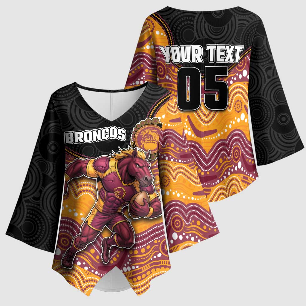 Custom Broncos Kimono Sleeve Blouse Horse Mascot With Aboriginal Indigenous