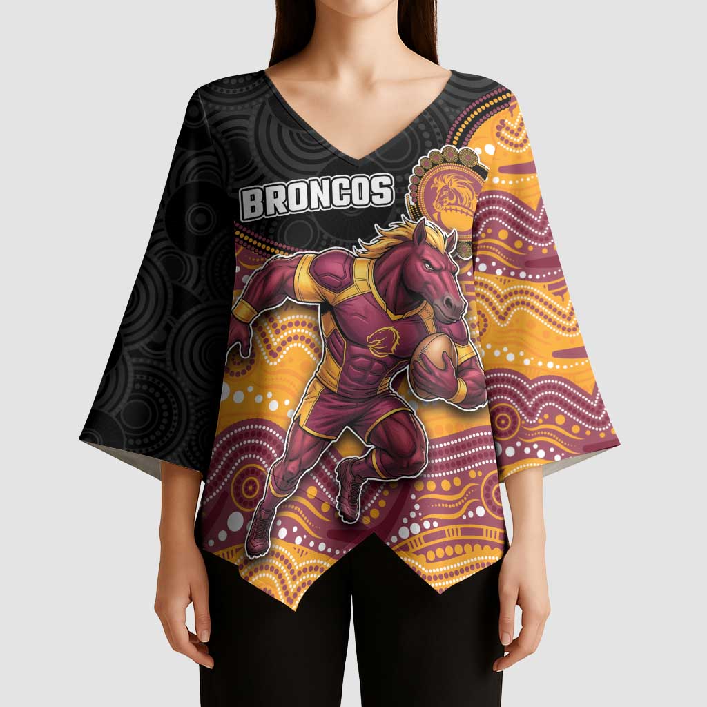 Custom Broncos Kimono Sleeve Blouse Horse Mascot With Aboriginal Indigenous