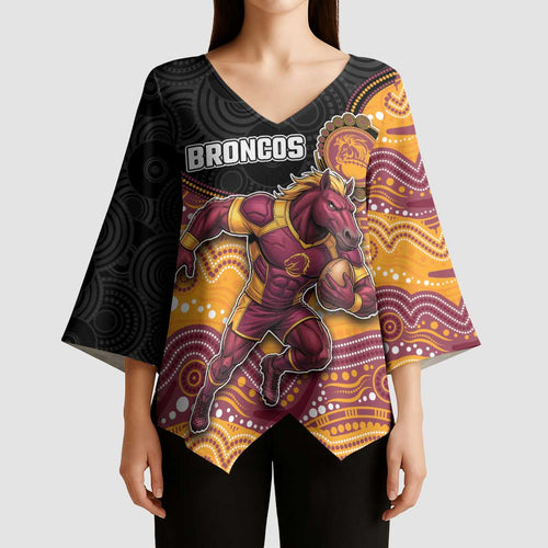 Custom Broncos Kimono Sleeve Blouse Horse Mascot With Aboriginal Indigenous
