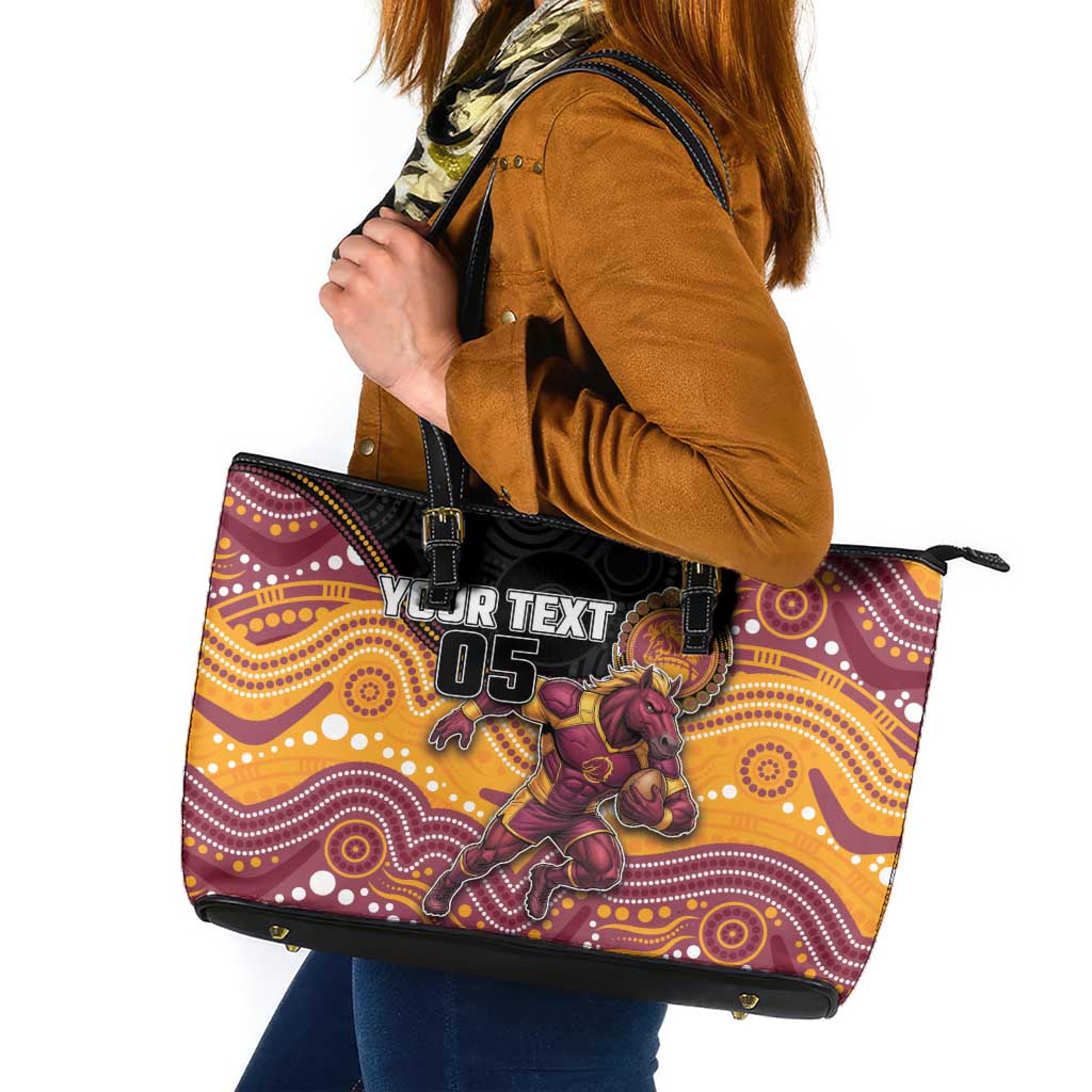 Custom Broncos Leather Tote Bag Horse Mascot With Aboriginal Indigenous
