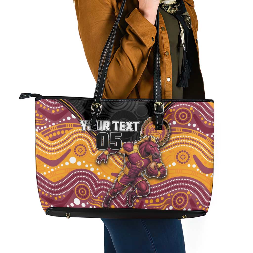 Custom Broncos Leather Tote Bag Horse Mascot With Aboriginal Indigenous