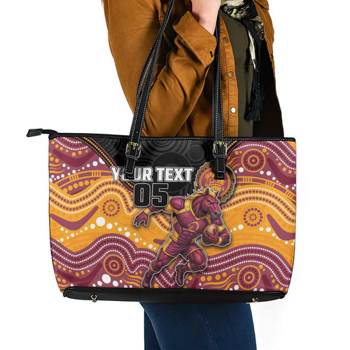 Custom Broncos Leather Tote Bag Horse Mascot With Aboriginal Indigenous