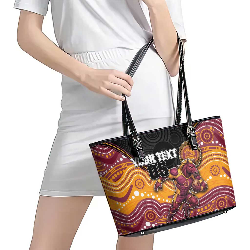 Custom Broncos Leather Tote Bag Horse Mascot With Aboriginal Indigenous