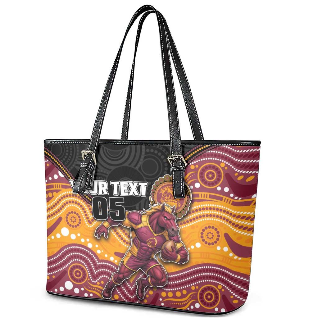Custom Broncos Leather Tote Bag Horse Mascot With Aboriginal Indigenous