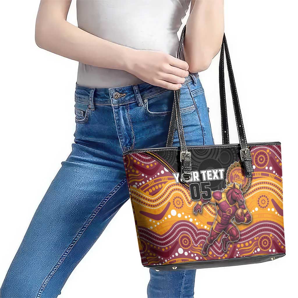 Custom Broncos Leather Tote Bag Horse Mascot With Aboriginal Indigenous