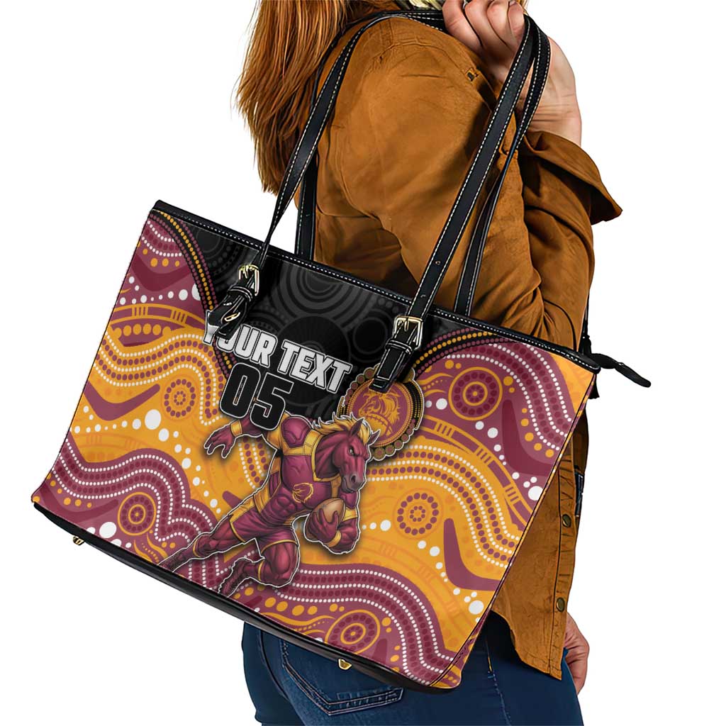 Custom Broncos Leather Tote Bag Horse Mascot With Aboriginal Indigenous