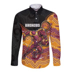 Custom Broncos Long Sleeve Button Shirt Horse Mascot With Aboriginal Indigenous