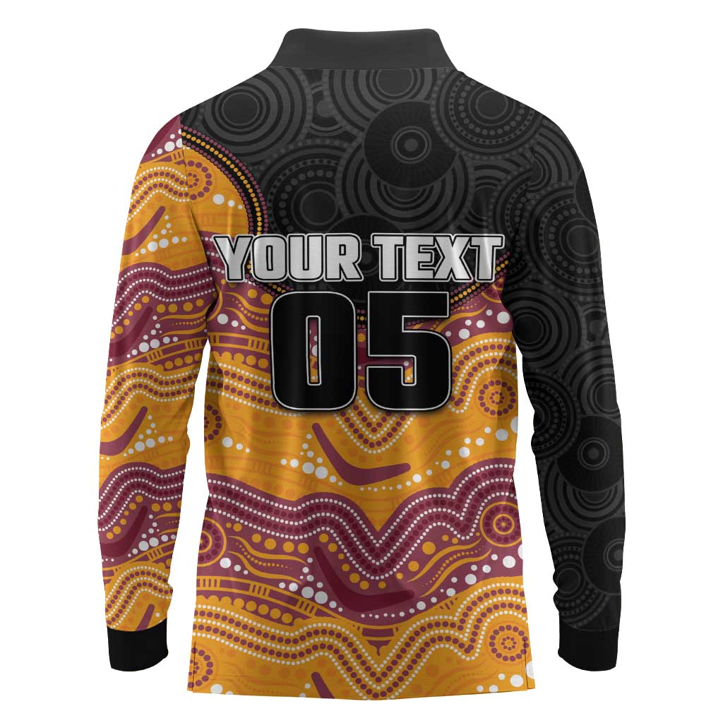 Custom Broncos Long Sleeve Polo Shirt Horse Mascot With Aboriginal Indigenous