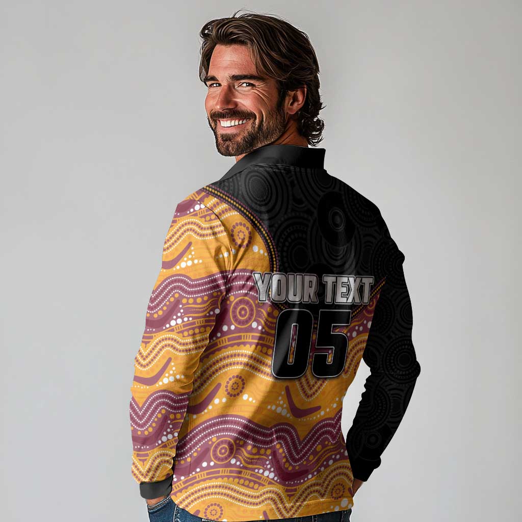 Custom Broncos Long Sleeve Polo Shirt Horse Mascot With Aboriginal Indigenous