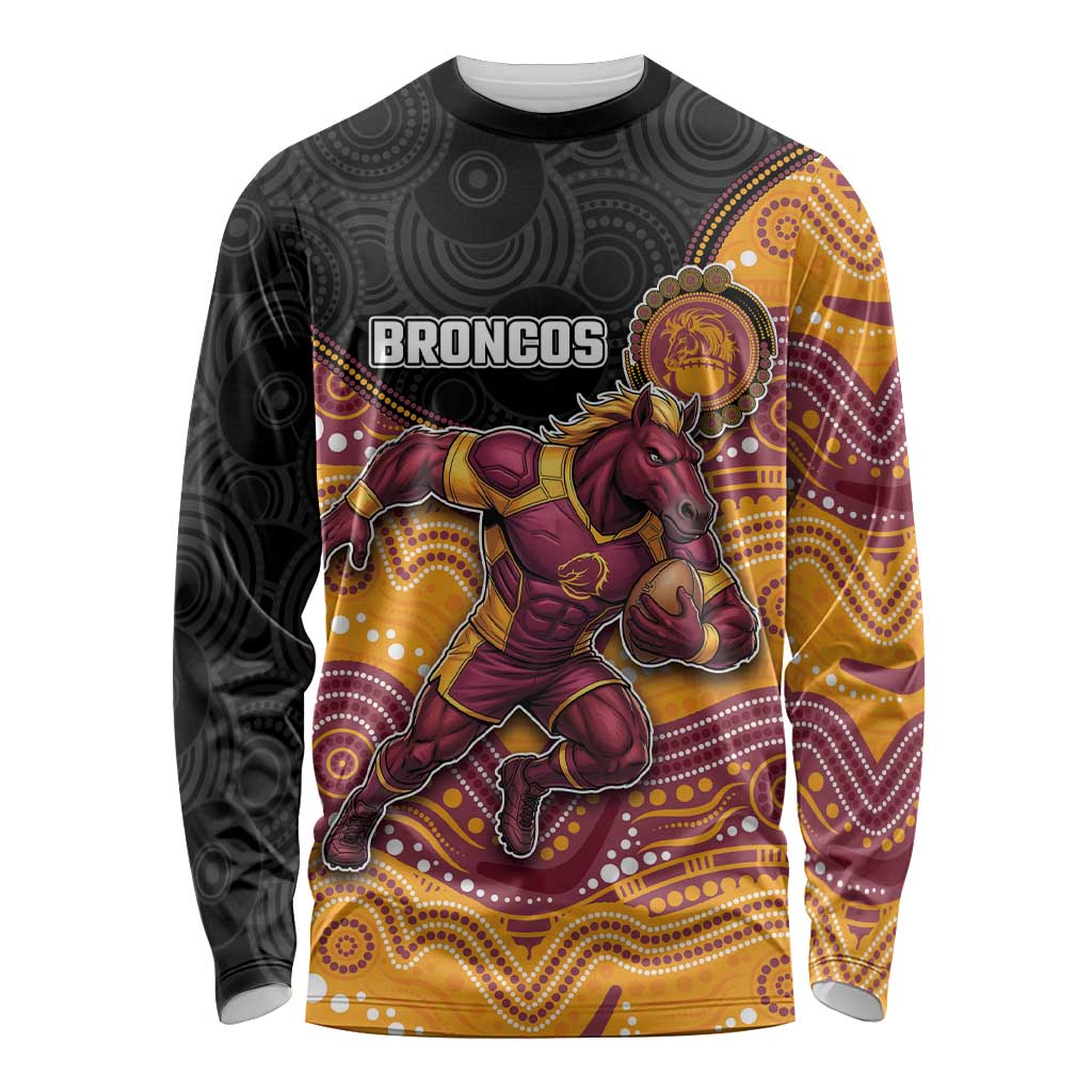 Custom Broncos Long Sleeve Shirt Horse Mascot With Aboriginal Indigenous