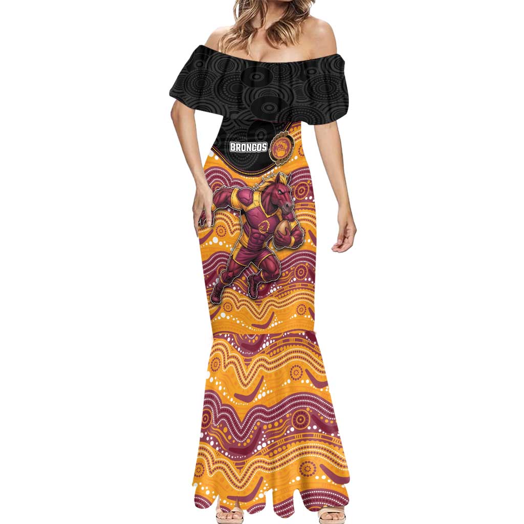 Custom Broncos Mermaid Dress Horse Mascot With Aboriginal Indigenous