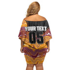 Custom Broncos Off Shoulder Short Dress Horse Mascot With Aboriginal Indigenous