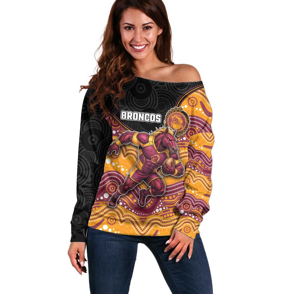 Custom Broncos Off Shoulder Sweater Horse Mascot With Aboriginal Indigenous