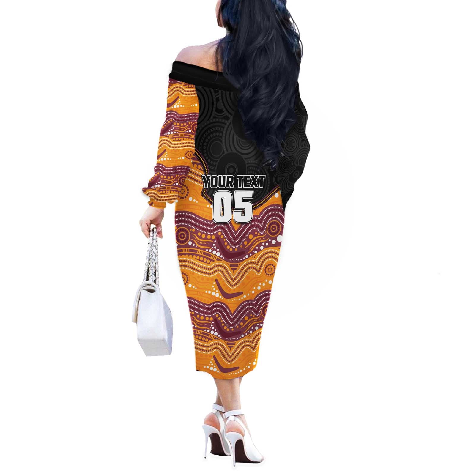 Custom Broncos Off The Shoulder Long Sleeve Dress Horse Mascot With Aboriginal Indigenous