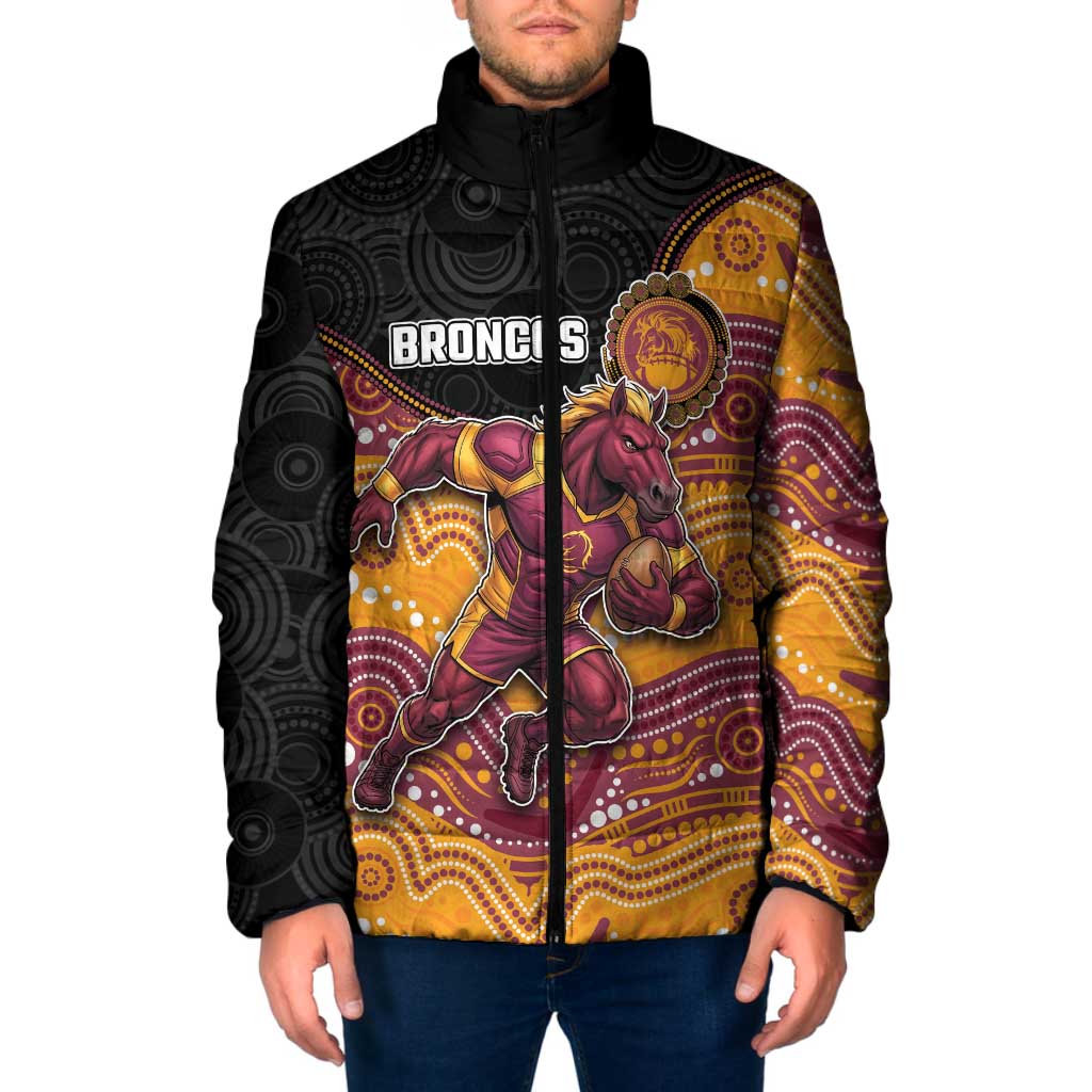 Custom Broncos Padded Jacket Horse Mascot With Aboriginal Indigenous
