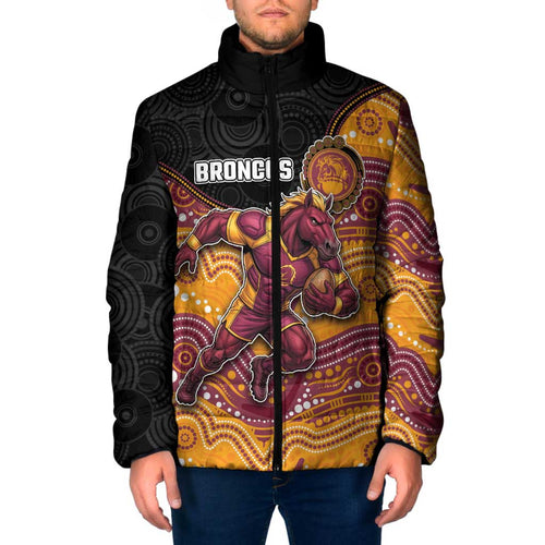 Custom Broncos Padded Jacket Horse Mascot With Aboriginal Indigenous