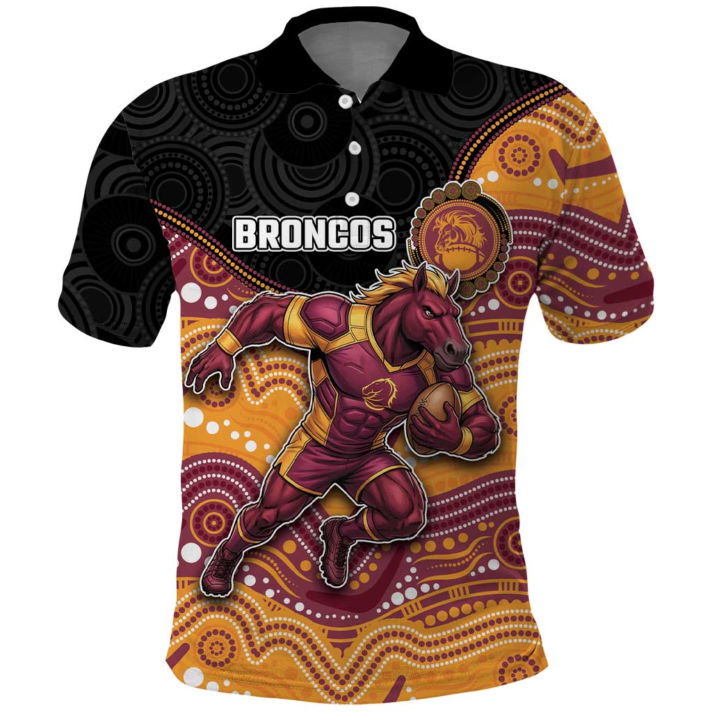 Custom Broncos Polo Shirt Horse Mascot With Aboriginal Indigenous