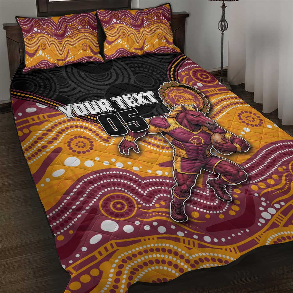 Custom Broncos Quilt Bed Set Horse Mascot With Aboriginal Indigenous