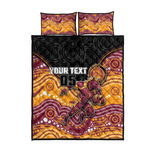 Custom Broncos Quilt Bed Set Horse Mascot With Aboriginal Indigenous