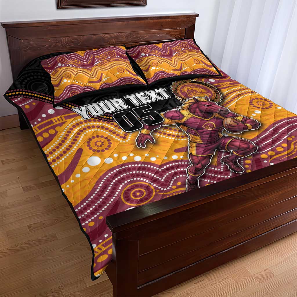 Custom Broncos Quilt Bed Set Horse Mascot With Aboriginal Indigenous