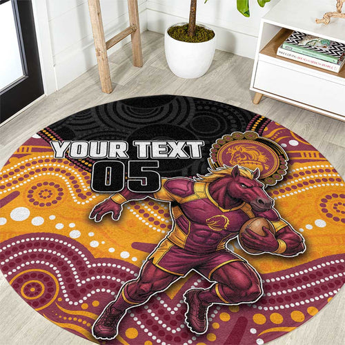 Custom Broncos Round Carpet Horse Mascot With Aboriginal Indigenous
