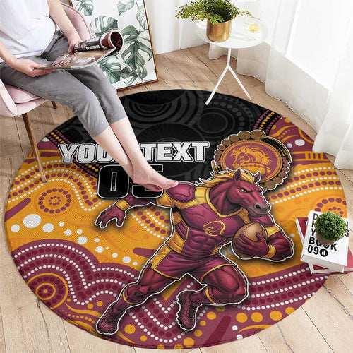 Custom Broncos Round Carpet Horse Mascot With Aboriginal Indigenous