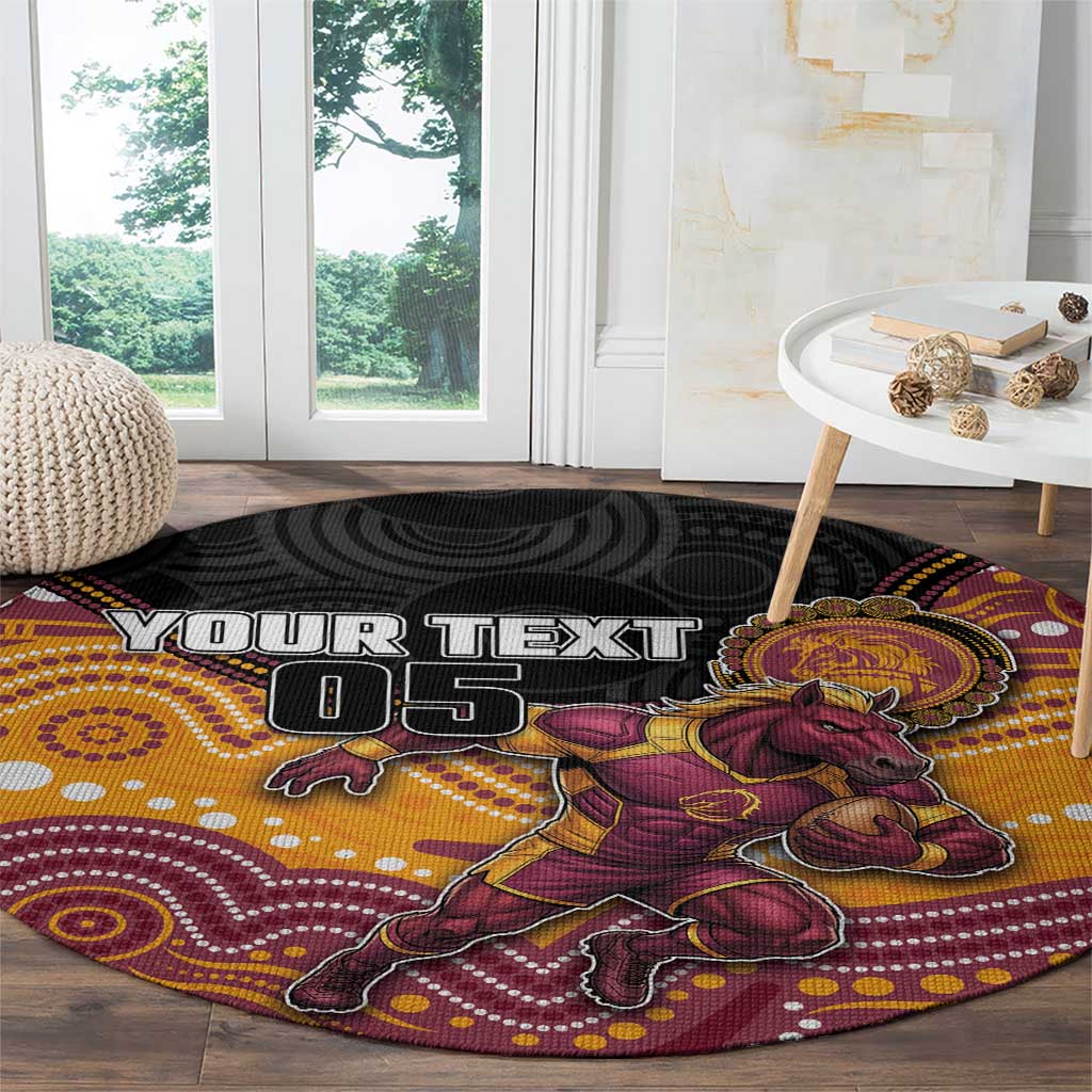 Custom Broncos Round Carpet Horse Mascot With Aboriginal Indigenous