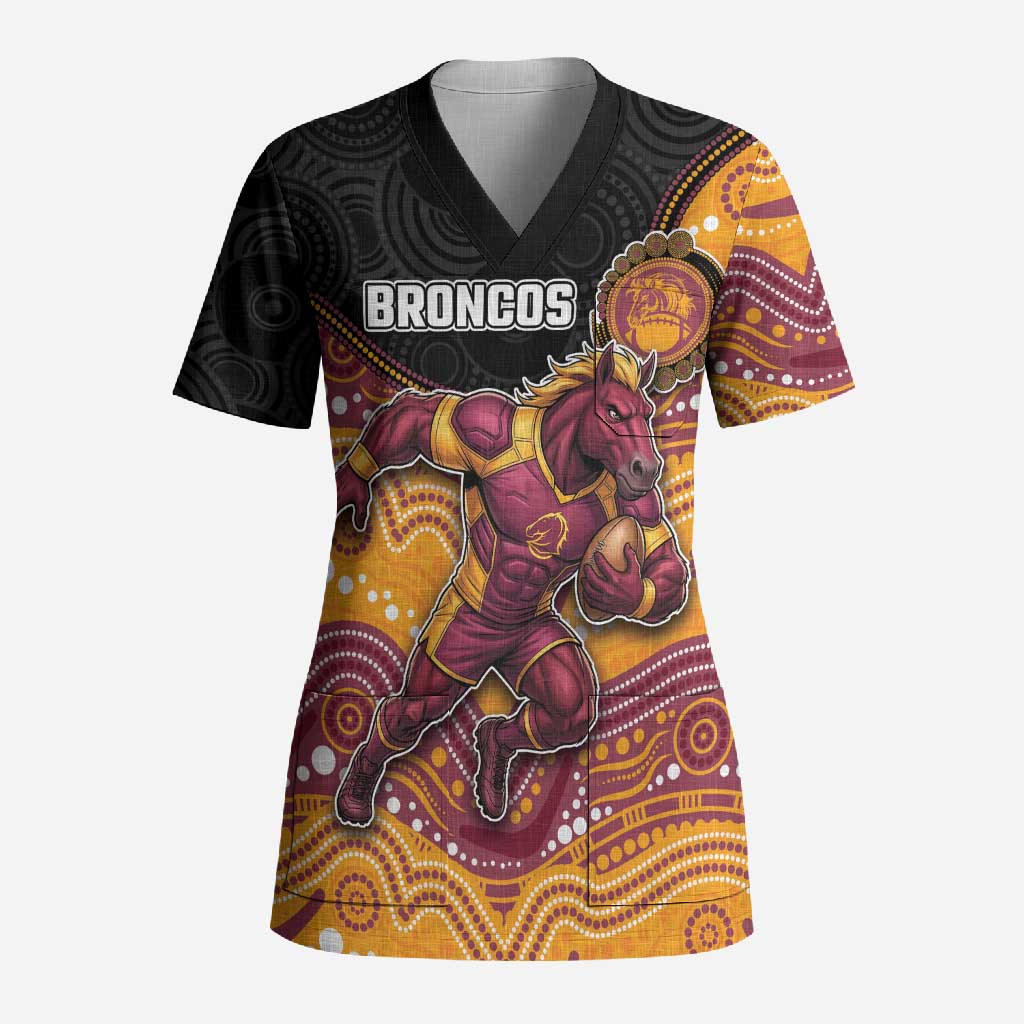 Custom Broncos Scrub Top Horse Mascot With Aboriginal Indigenous