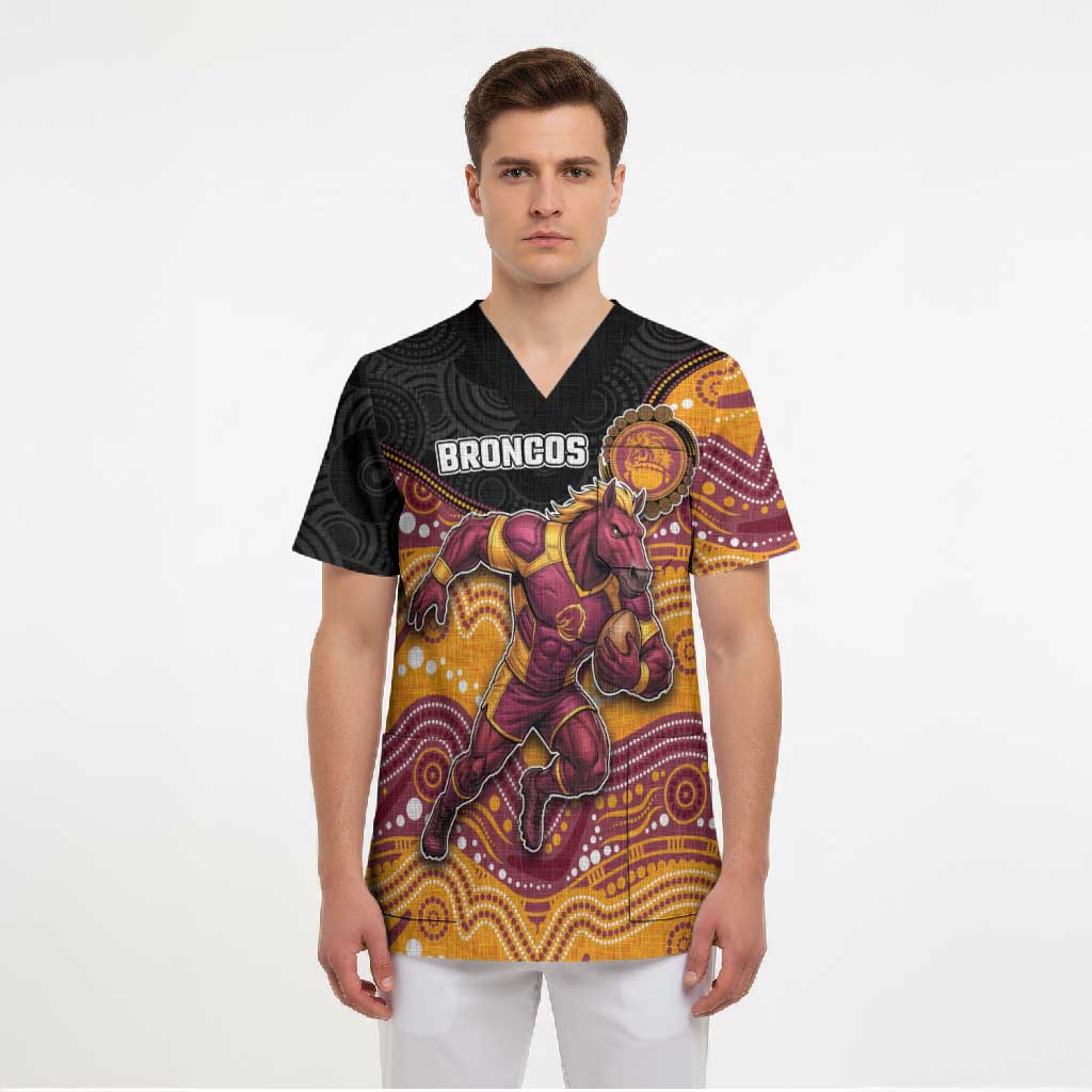 Custom Broncos Scrub Top Horse Mascot With Aboriginal Indigenous