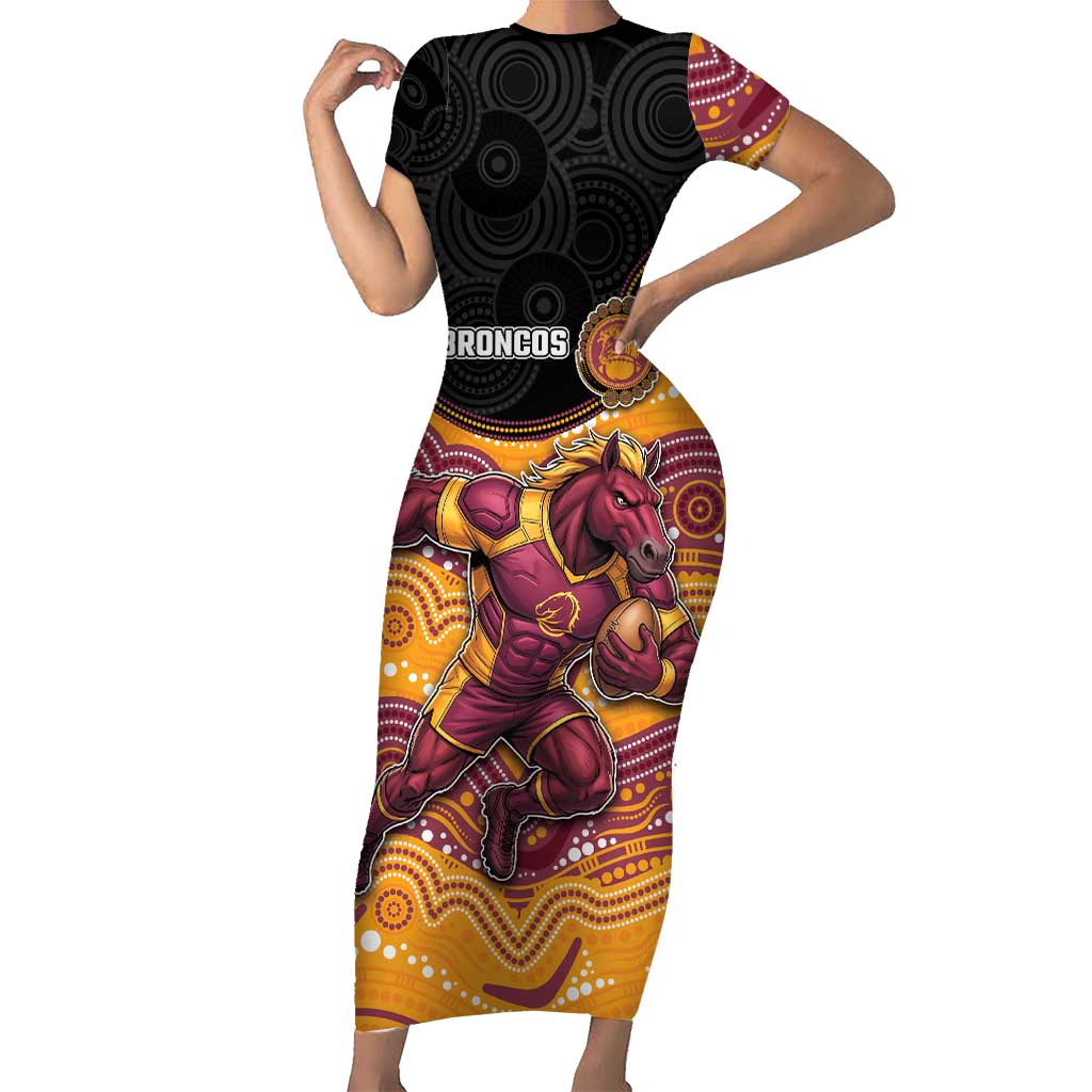 Custom Broncos Short Sleeve Bodycon Dress Horse Mascot With Aboriginal Indigenous